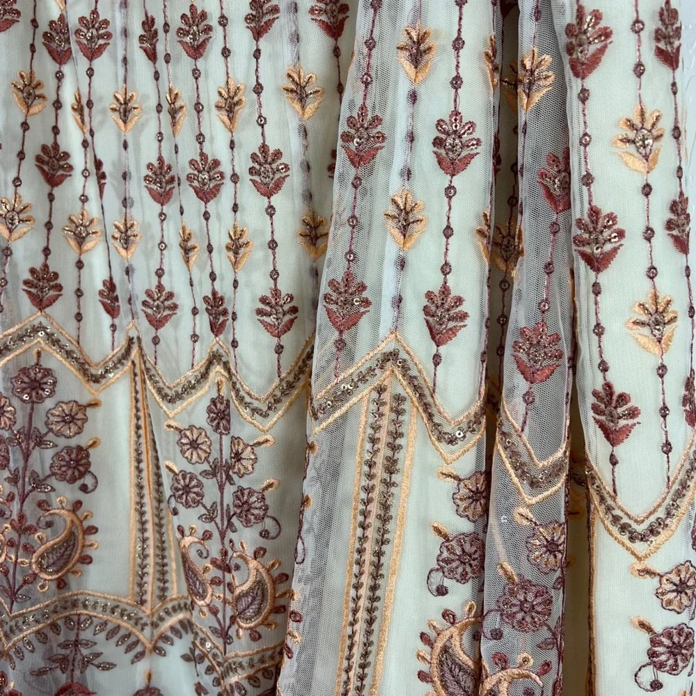 Soft Surroundings Embroidered Mesh Sequin Maxi Skirt Cream Boho 3X 5FU05